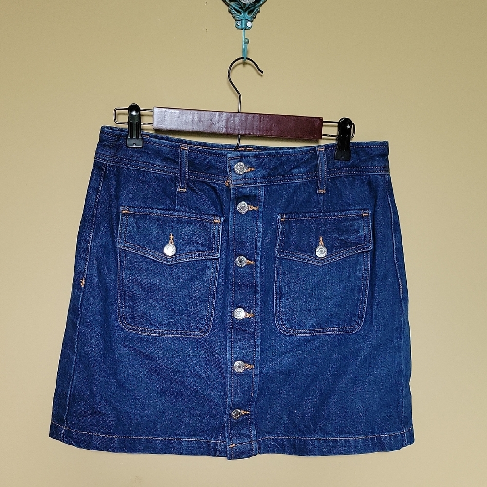 Denim Button-Front Skirt